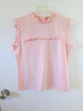 Elizabeth McKay Bonjour Tank Cry Rose Pink Ruffle Trim Top Size M NWT